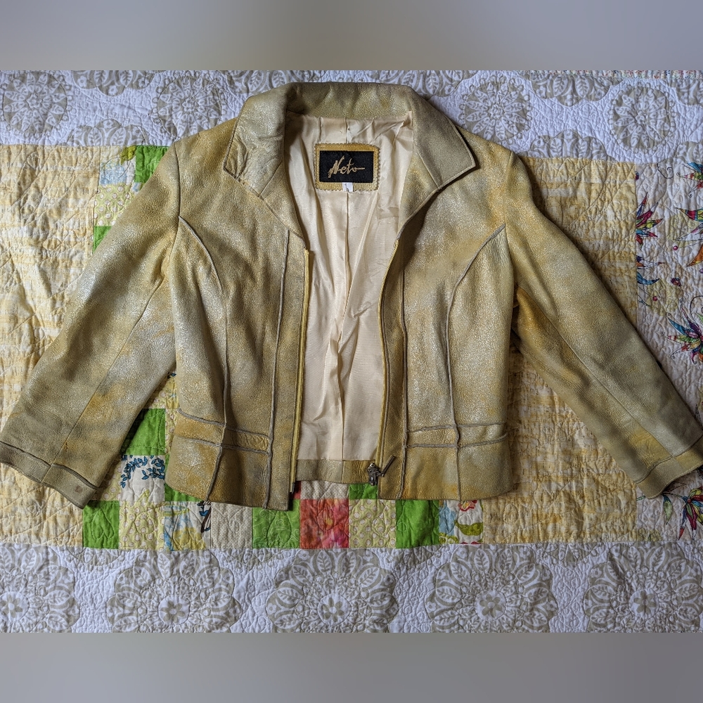 Vintage Distressed Yellow Sheen Leather Jacket